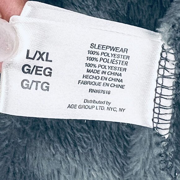 PJ Couture Hooded Plush Robe Belt Tie Quilted L/XL Gray Sleepware Pockets - Picture 9 of 13